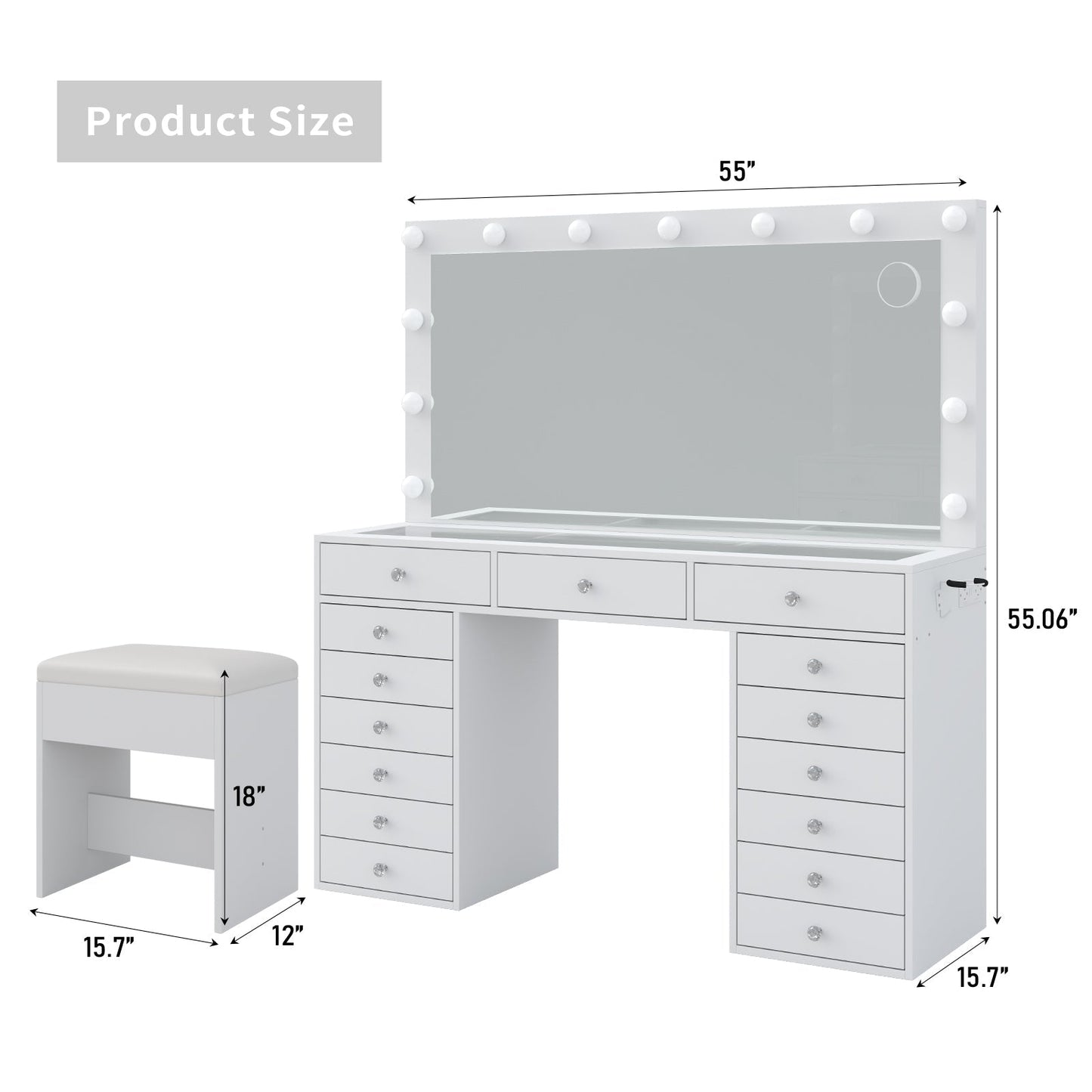 Yanosaku VD017 White Vanity Set, LED Mirror, 15 Drawers - Yanosaku SotreFurnitureVD017