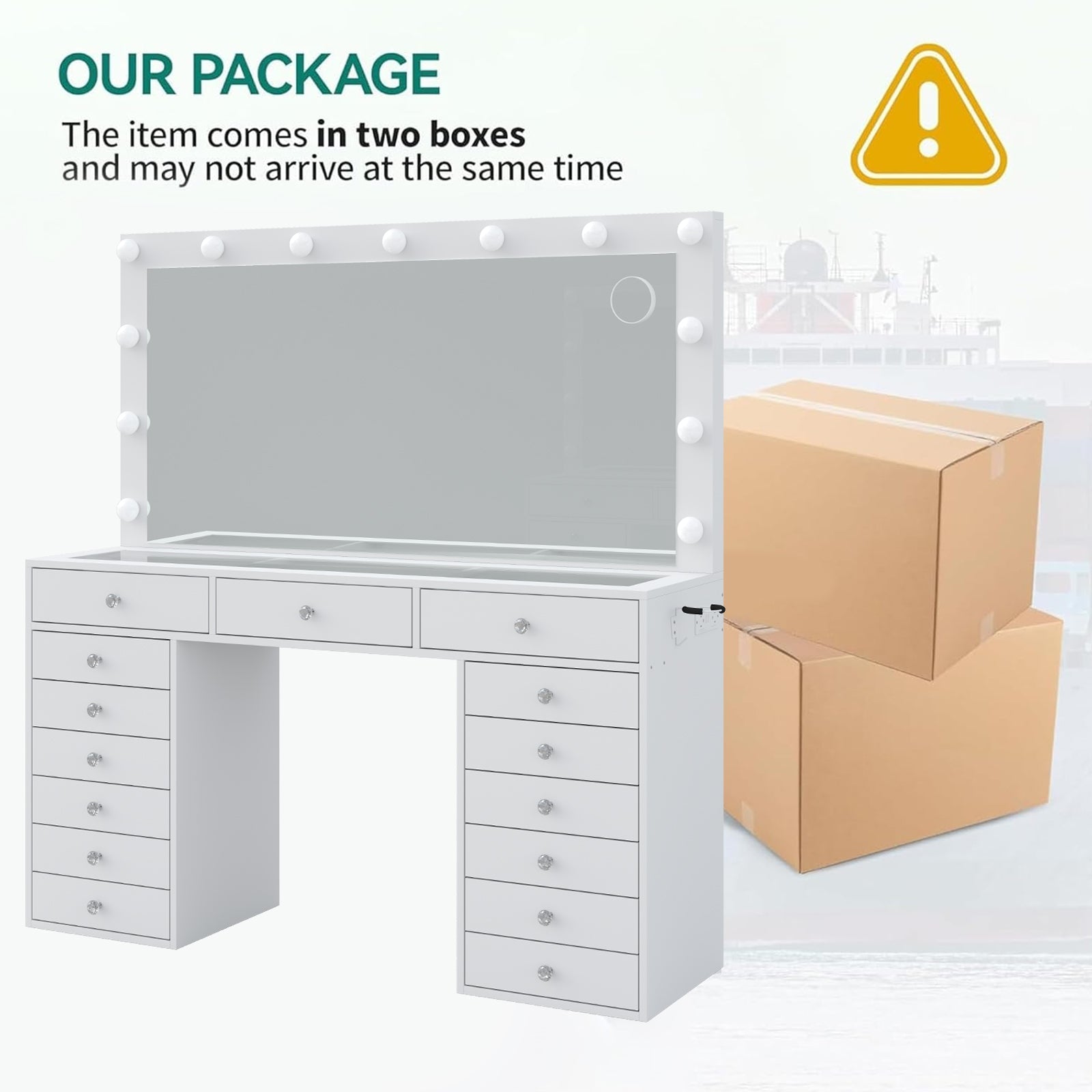 Yanosaku VD017 White Vanity Set, LED Mirror, 15 Drawers - Yanosaku SotreFurnitureVD017