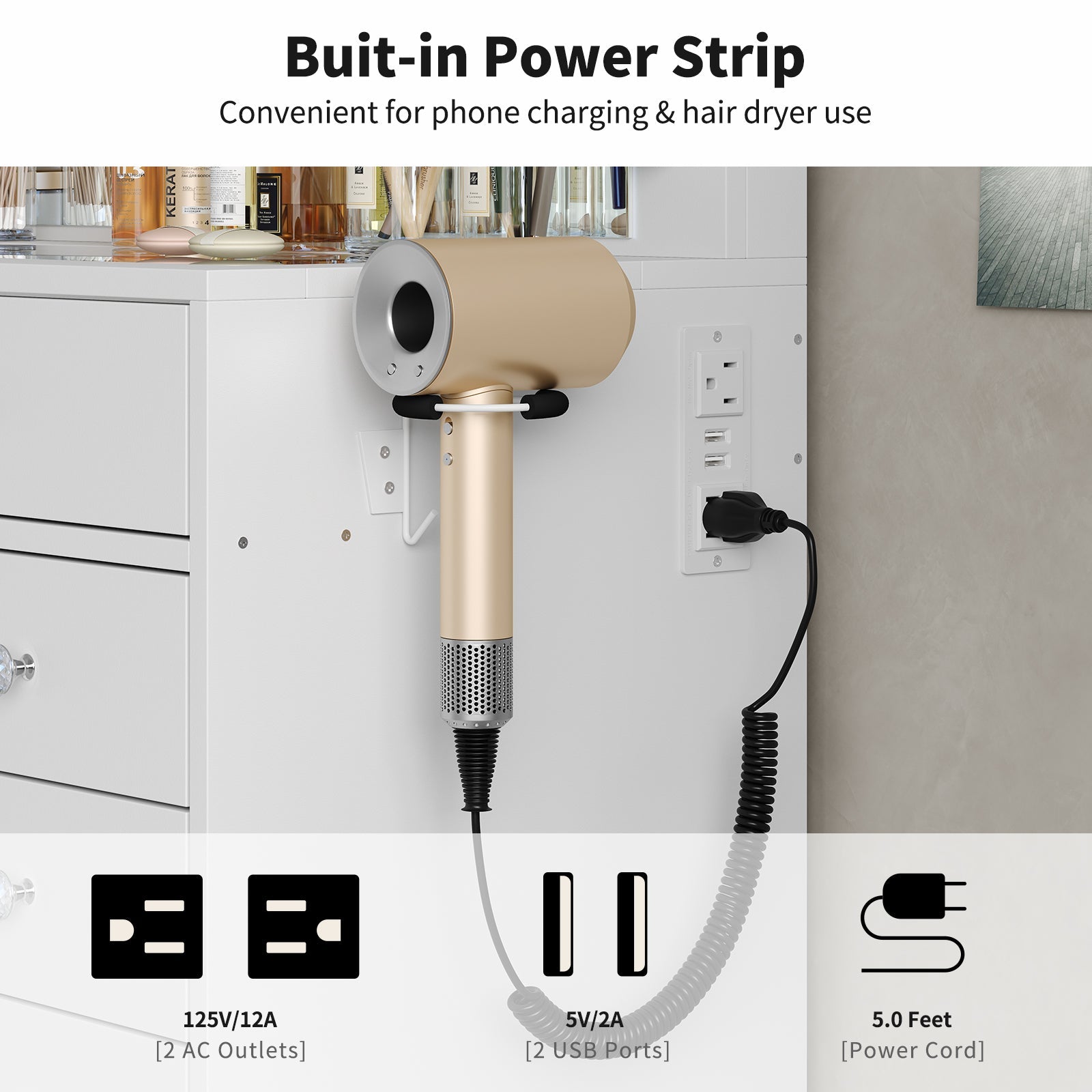 Yanosaku VD018 47''W White Vanity Set, LED Mirror, 13 Drawers - Yanosaku SotreFurnitureVD018