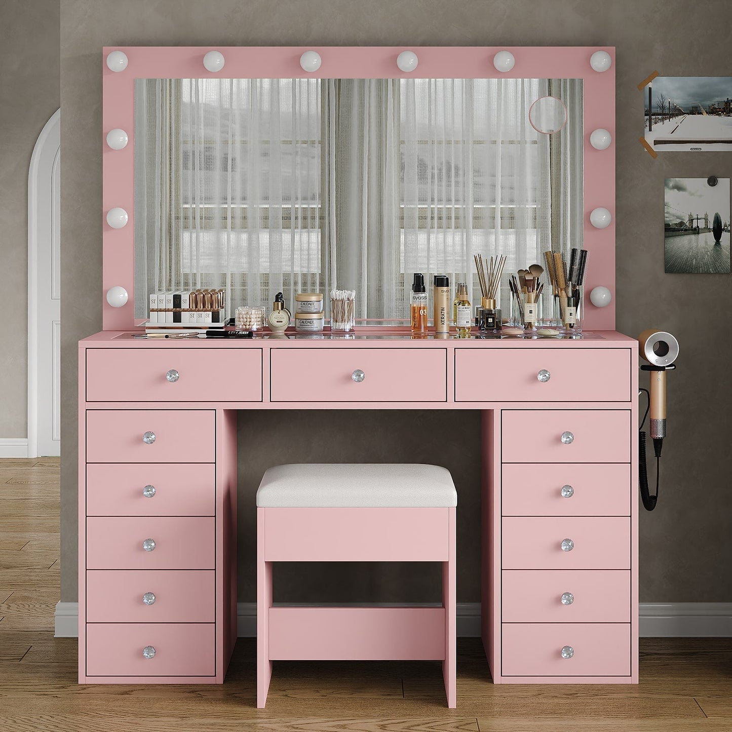 Yanosaku VD018 Bedroom Makeup Vanity desk with LED Mirror, 13 Drawers - Yanosaku SotreFurnitureVD018 - PK