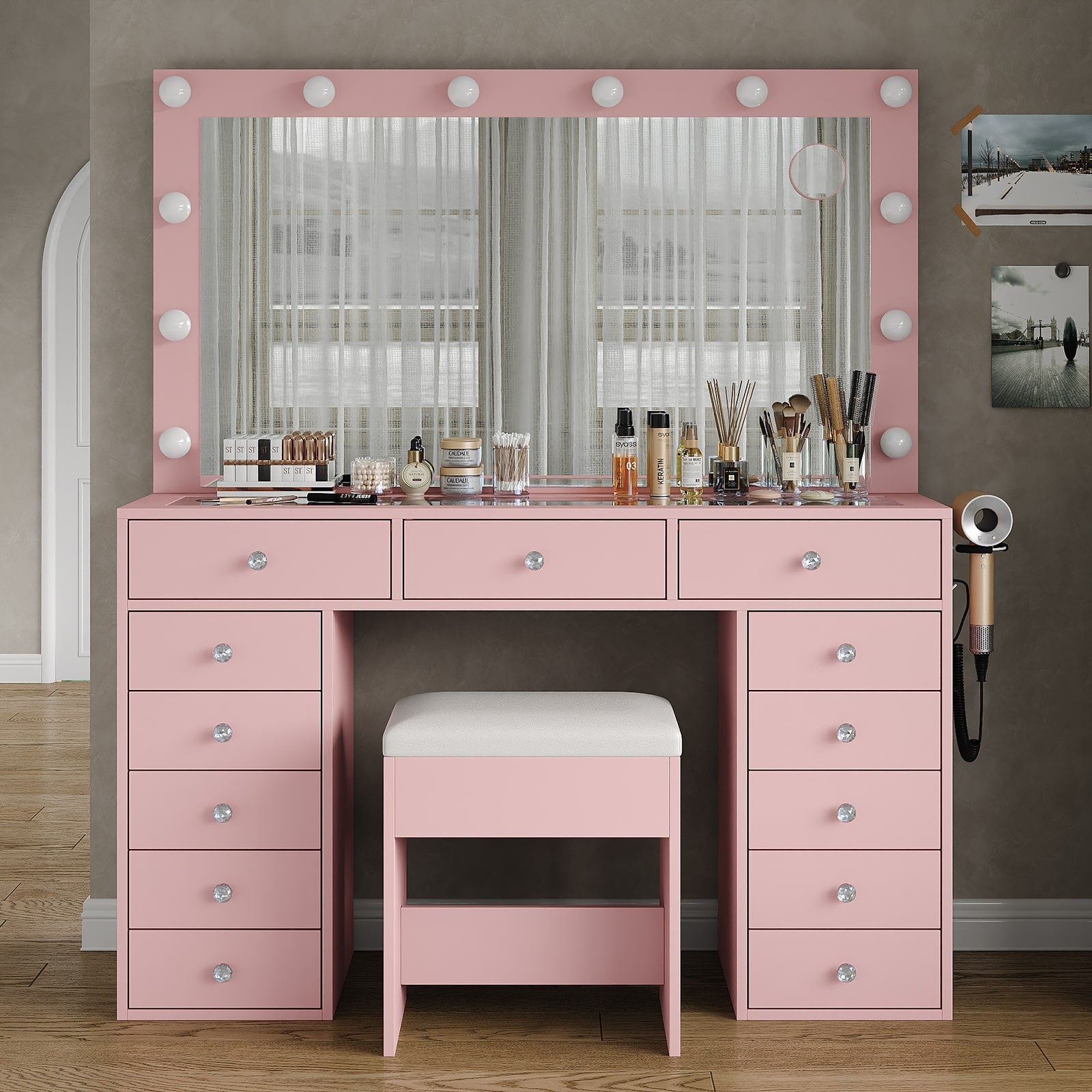 Yanosaku VD018 Bedroom Makeup Vanity desk with LED Mirror, 13 Drawers - Yanosaku SotreFurnitureVD018 - PK