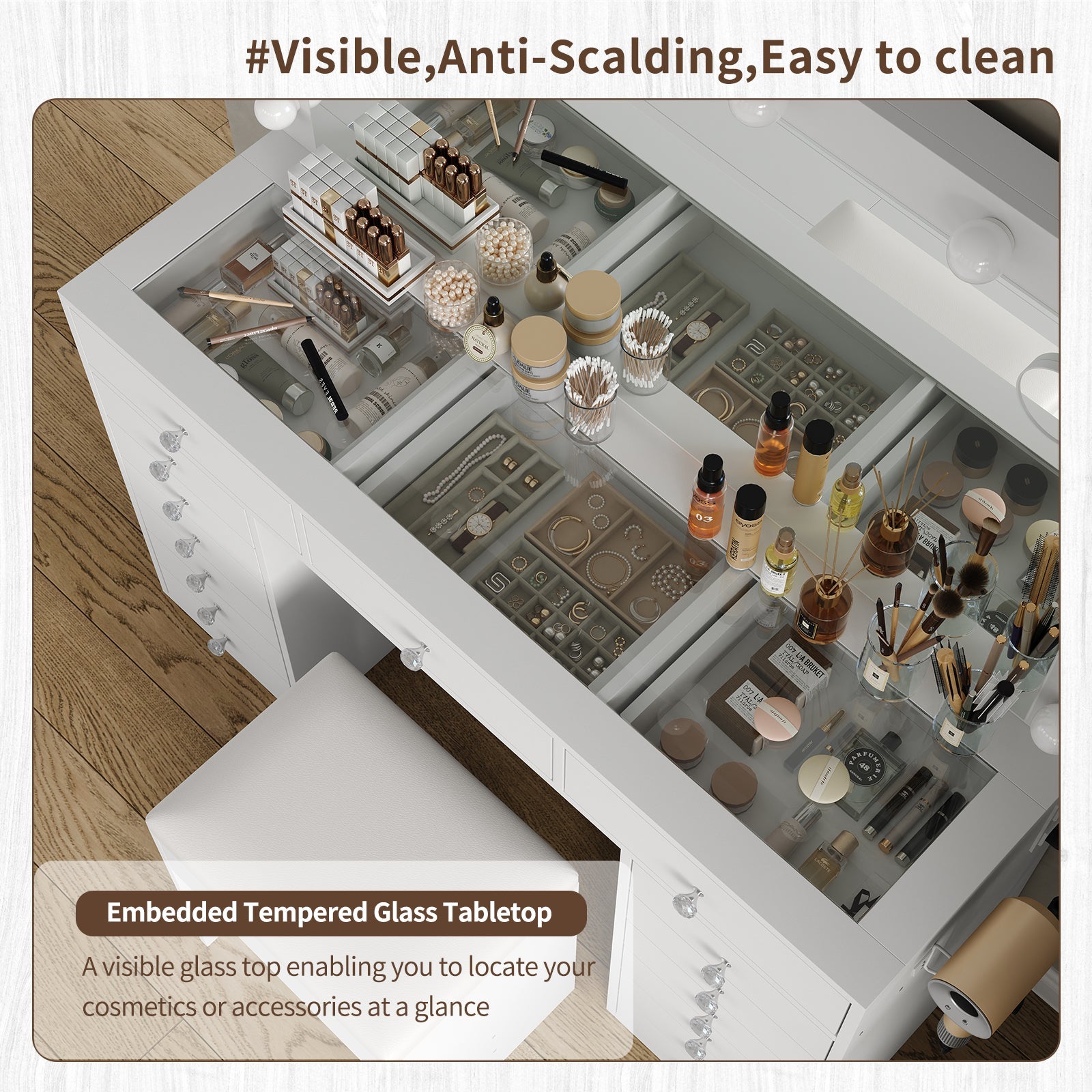 Yanosaku VD019 Modern White Vanity Set, LED Mirror, 15 Drawers - Yanosaku SotreFurnitureVD019 - WH