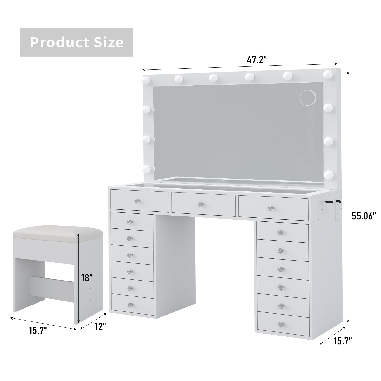 Yanosaku VD019 Modern White Vanity Set, LED Mirror, 15 Drawers - Yanosaku SotreFurnitureVD019 - WH