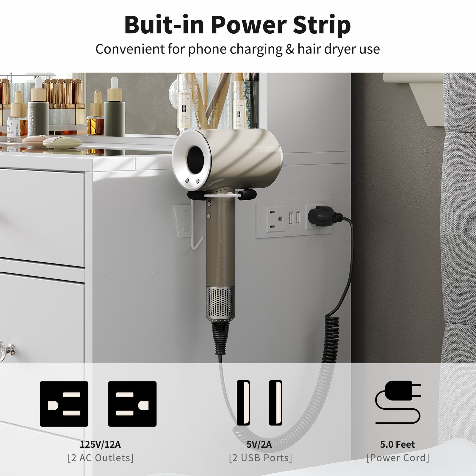 Yanosaku VD020 Vanity Desk with Power Outlet, Mirror, 10 LED Lights - Yanosaku SotreFurnitureVD020