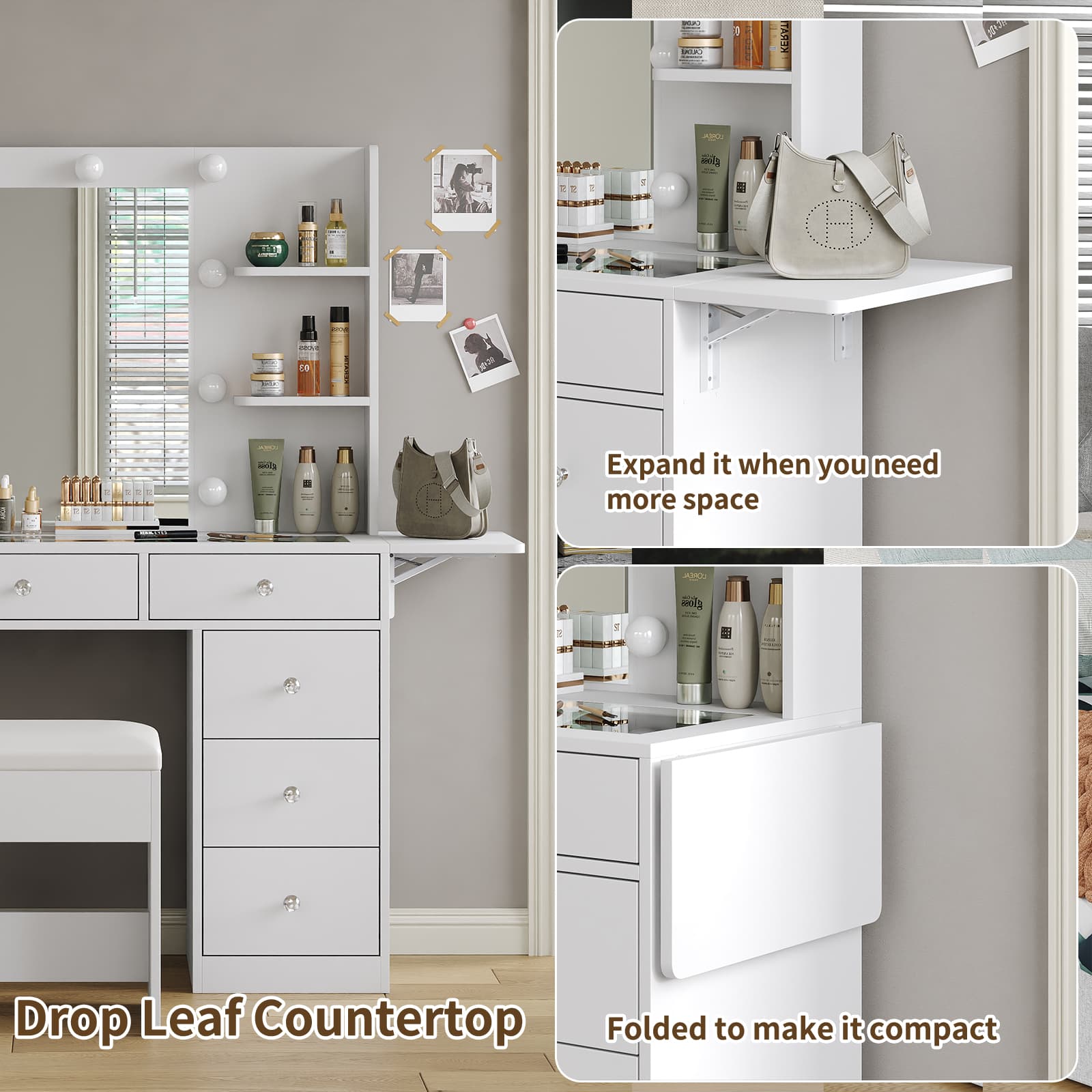 Yanosaku VD020 Vanity Desk with Power Outlet, Mirror, 10 LED Lights - Yanosaku SotreFurnitureVD020