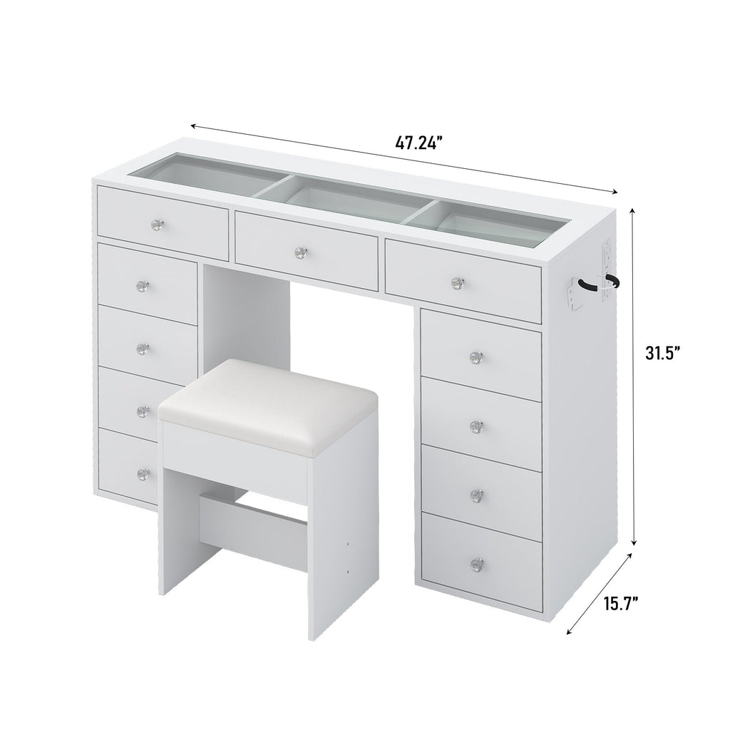 Yanosaku VD026 White Vanity Desk Without Mirror, 11 Drawers with Charging Station - Yanosaku SotreFurniture