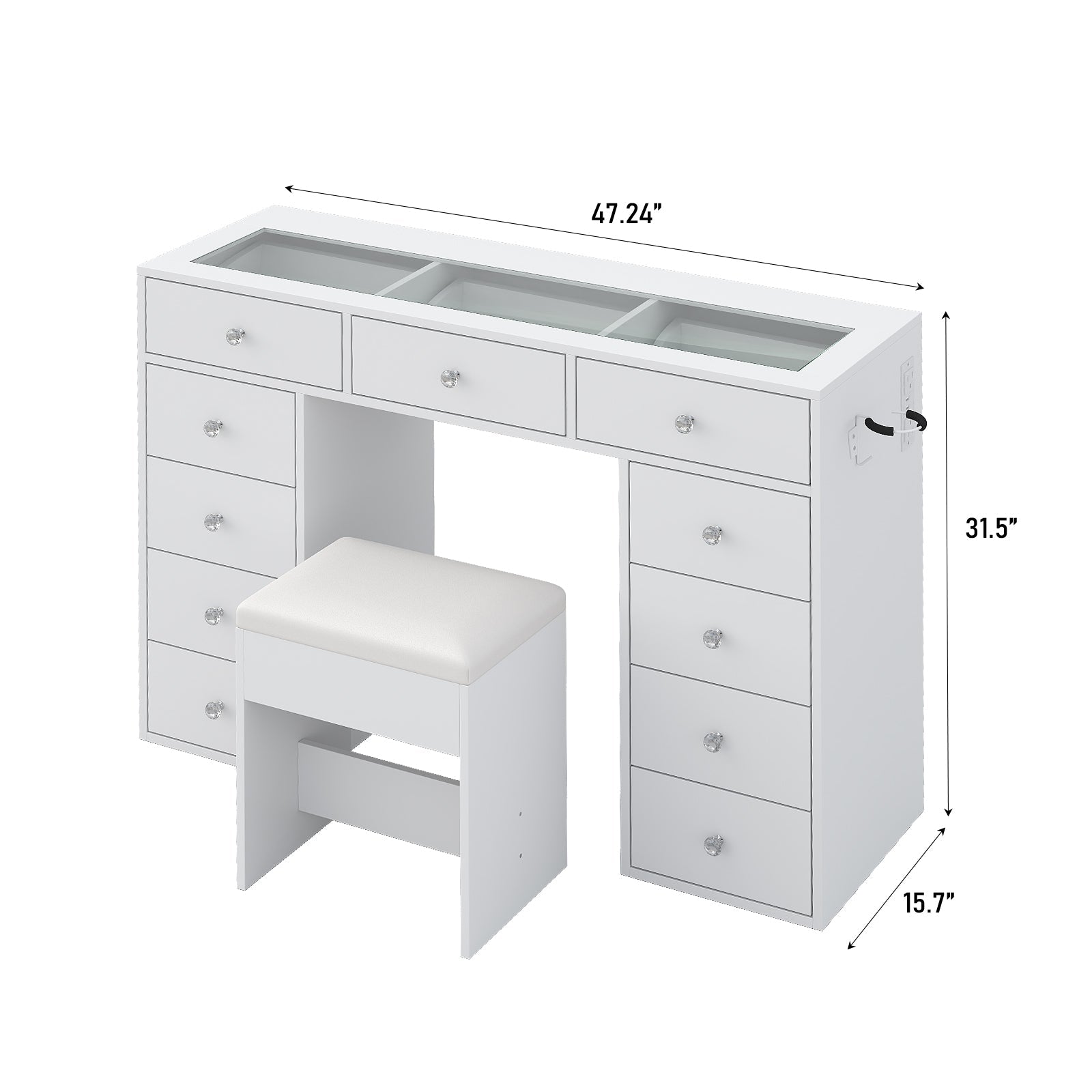 Yanosaku VD026 White Vanity Desk Without Mirror, 11 Drawers with Charging Station - Yanosaku SotreFurniture
