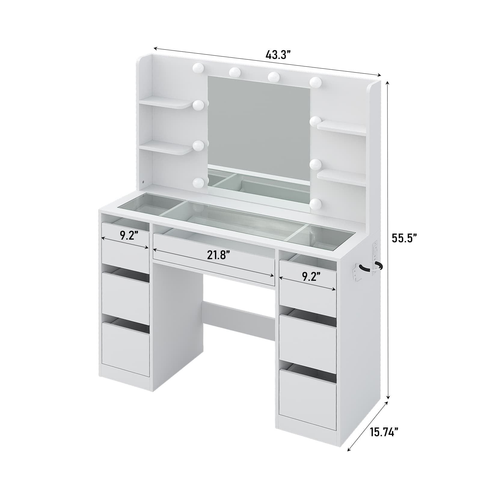 Yanosaku VD027 Vanity Desk with Mirror, 10 LED Lights, 7 Drawers & Charging Station - Yanosaku SotreFurniture