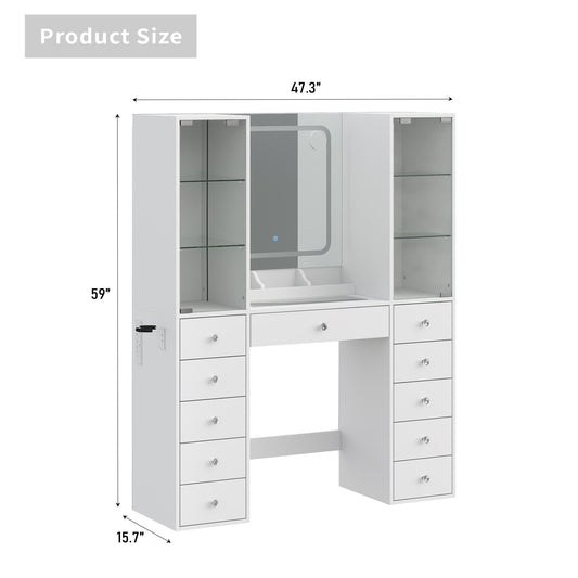 Yanosaku VD034 Bedroom Makeup Vanity desk with mirror, 11 Drawers - Yanosaku SotreFurnitureVD034 - WH
