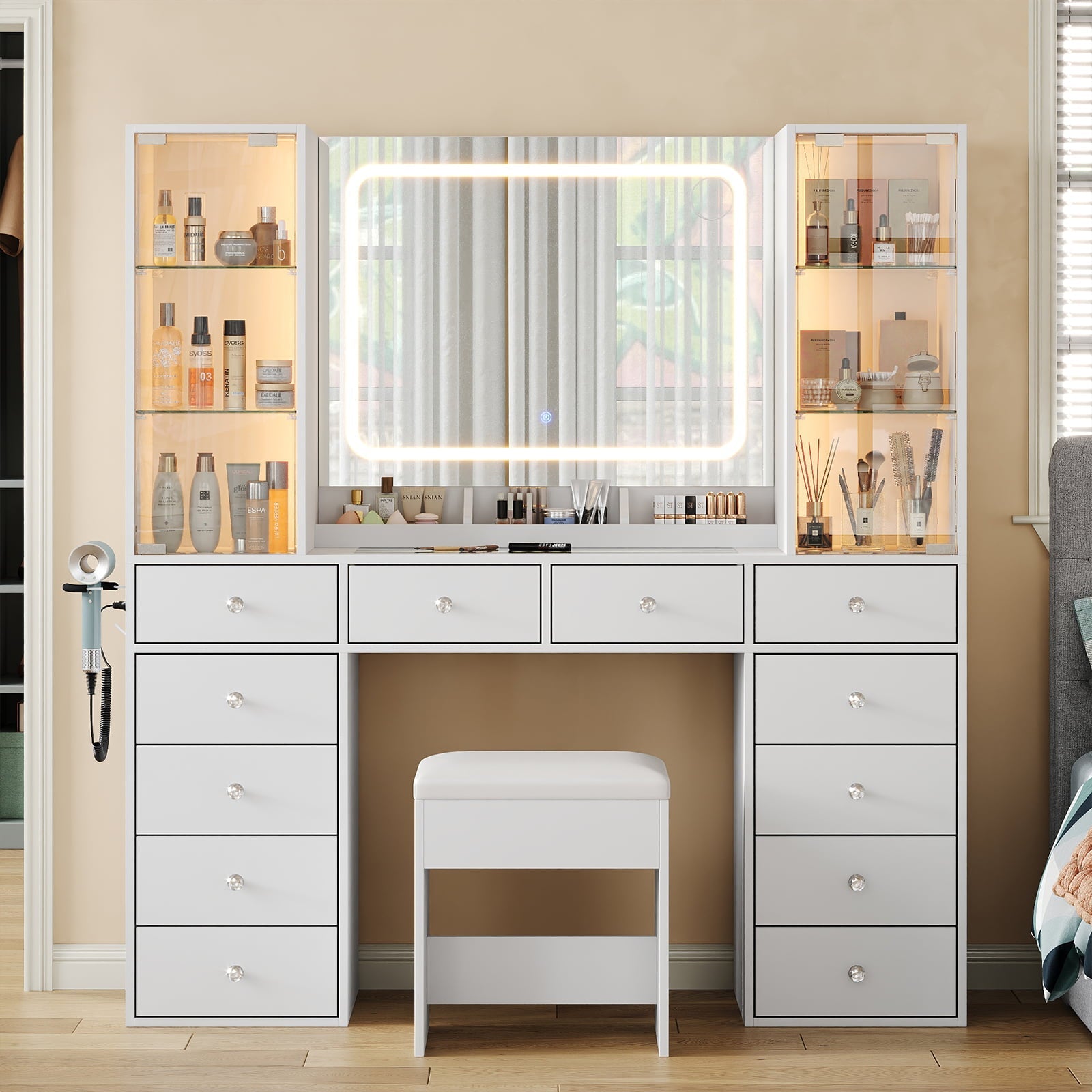 Yanosaku VD035 Bedroom Makeup Vanity desk with mirror, 12 Drawers - Yanosaku SotreFurnitureVD035 - WH