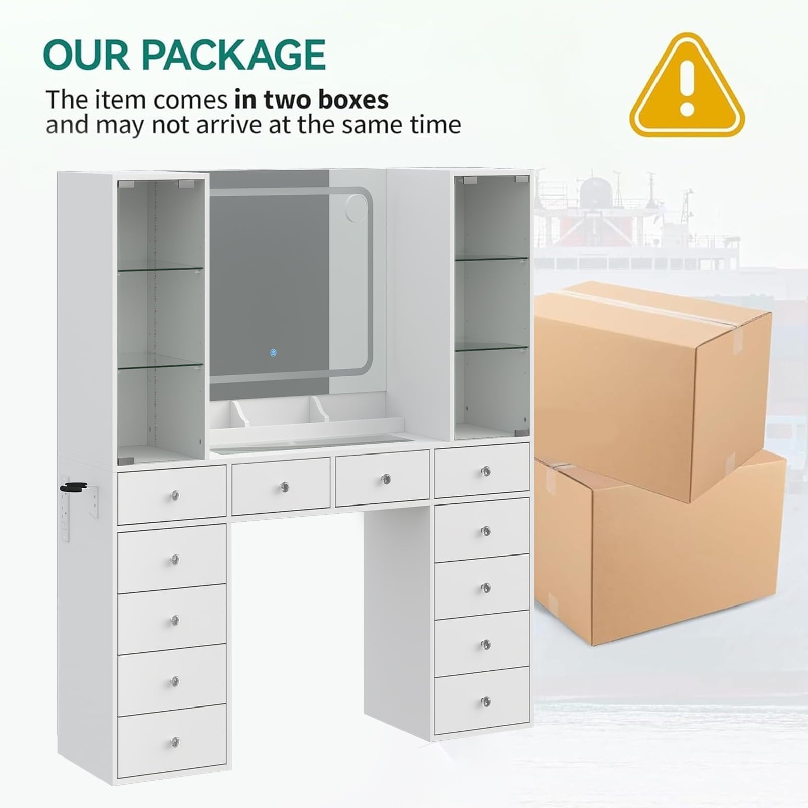 Yanosaku VD035 Bedroom Makeup Vanity desk with mirror, 12 Drawers - Yanosaku SotreFurnitureVD035 - WH