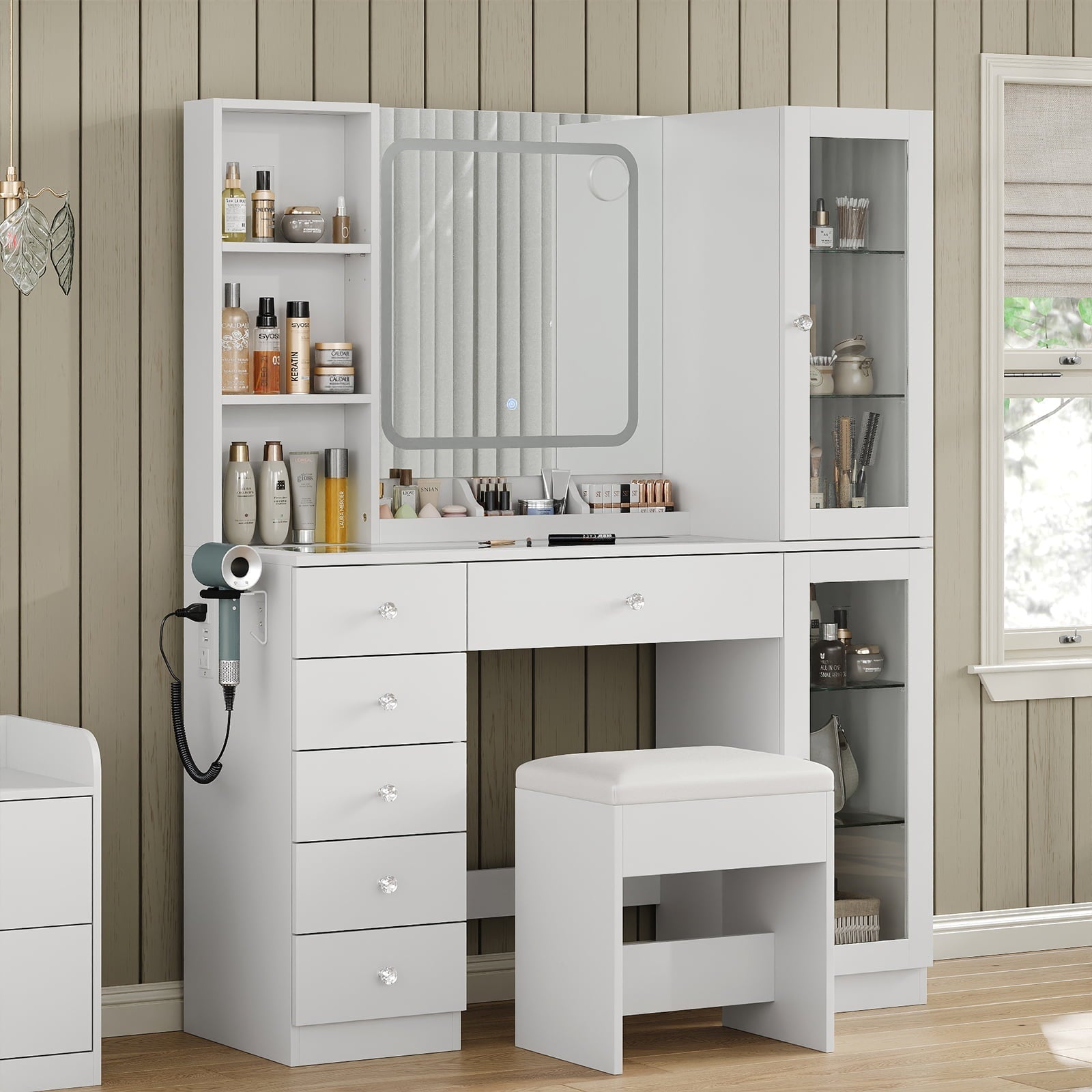 Yanosaku VD036 Bedroom Makeup Vanity desk with mirror, 6 Drawers - Yanosaku SotreFurnitureVD036 - WH