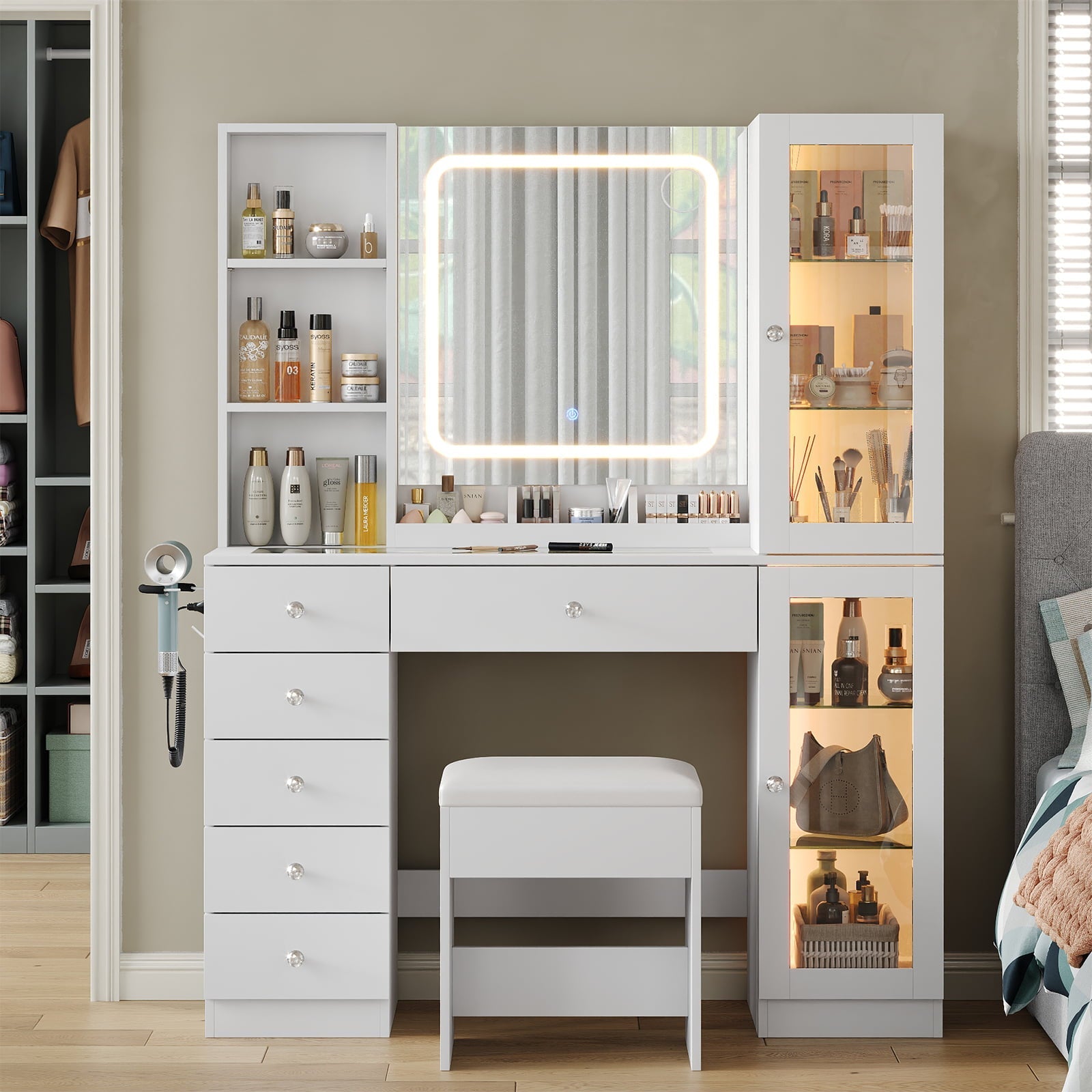 Yanosaku VD036 Bedroom Makeup Vanity desk with mirror, 6 Drawers - Yanosaku SotreFurnitureVD036 - WH