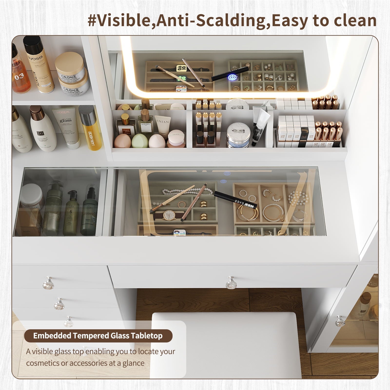 Yanosaku VD036 Bedroom Makeup Vanity desk with mirror, 6 Drawers - Yanosaku SotreFurnitureVD036 - WH