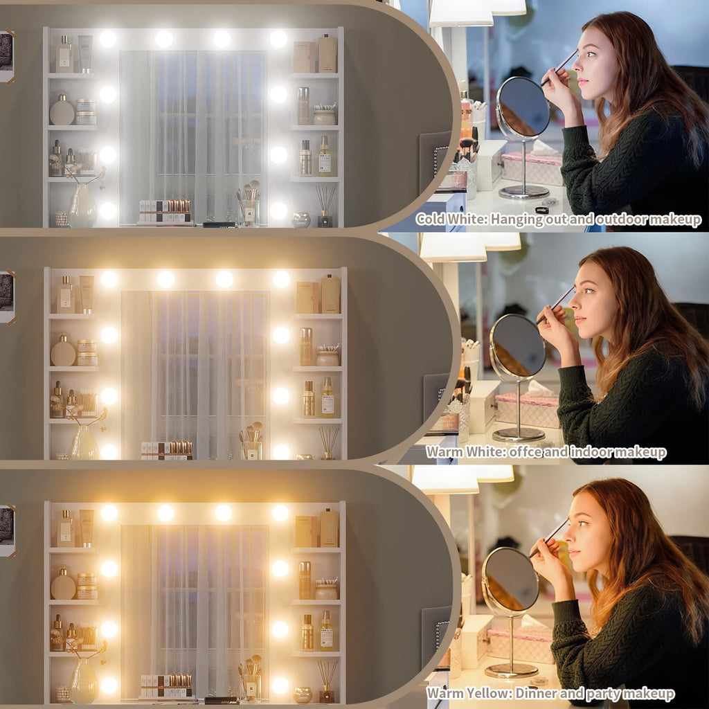 YanosakuVD025 Vanity Table with Mirror, 3 Lighting Modes, 5 Drawers & Glass Top - Yanosaku SotreFurniture